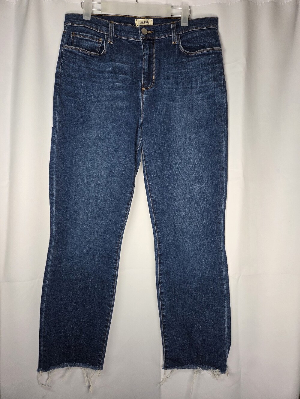 L'AGENCE Straight Leg Raw Hem Crop Ankle Denim Blue Jeans Women's Size 30